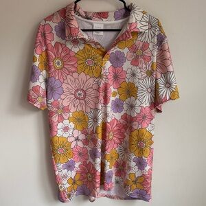 Floral Polo Shirt in Pink, Yellow, and White
